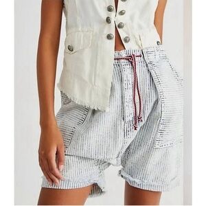 Free People Blue Striped Easy Rider Harem Shorts